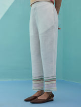 Ines Border Linen Tapered Pants - Ivory