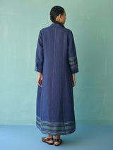 Manara Paneled Border Linen Shirt Dress - Indigo