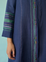 Manara Paneled Border Linen Shirt Dress - Indigo