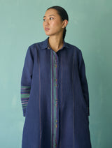 Manara Paneled Border Linen Shirt Dress - Indigo