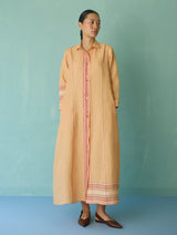 Manara Paneled Border Linen Shirt Dress - Apricot