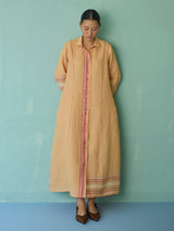 Manara Paneled Border Linen Shirt Dress - Apricot