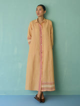 Manara Paneled Border Linen Shirt Dress - Apricot