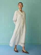 Manara Paneled Border Linen Shirt Dress - Ivory