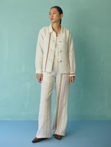 Della Border Linen Jacket - Ivory