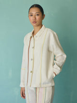 Della Border Linen Jacket - Ivory
