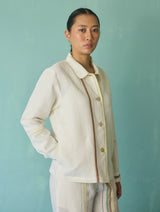 Della Border Linen Jacket - Ivory