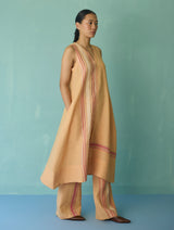 Vanya Border Linen Sleeveless Kurta - Apricot