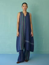 Vanya Border Linen Sleeveless Kurta - Indigo