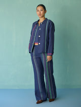 Della Border Linen Jacket - Indigo