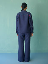 Della Border Linen Jacket - Indigo