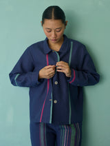 Della Border Linen Jacket - Indigo