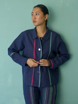 Della Border Linen Jacket - Indigo