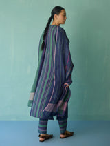Zura Floral Block Printed Embroidered Kurta Set - Indigo