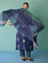 Zura Floral Block Printed Embroidered Kurta Set - Indigo