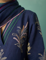 Zura Floral Block Printed Embroidered Kurta Set - Indigo