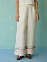 Alina Border Linen Pants - Ivory