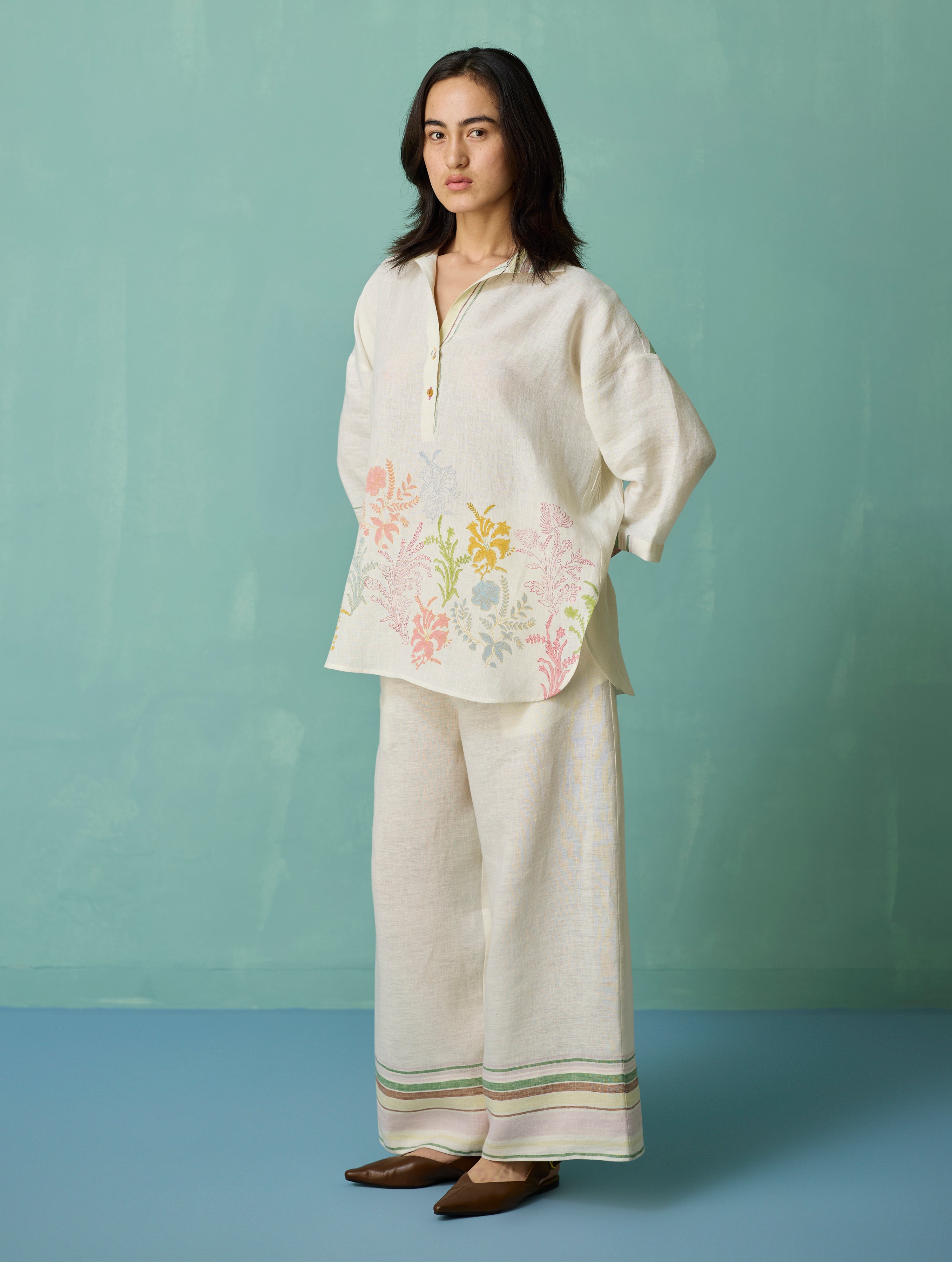Luma Block-Printed Floral Co-ord Set - Ivory