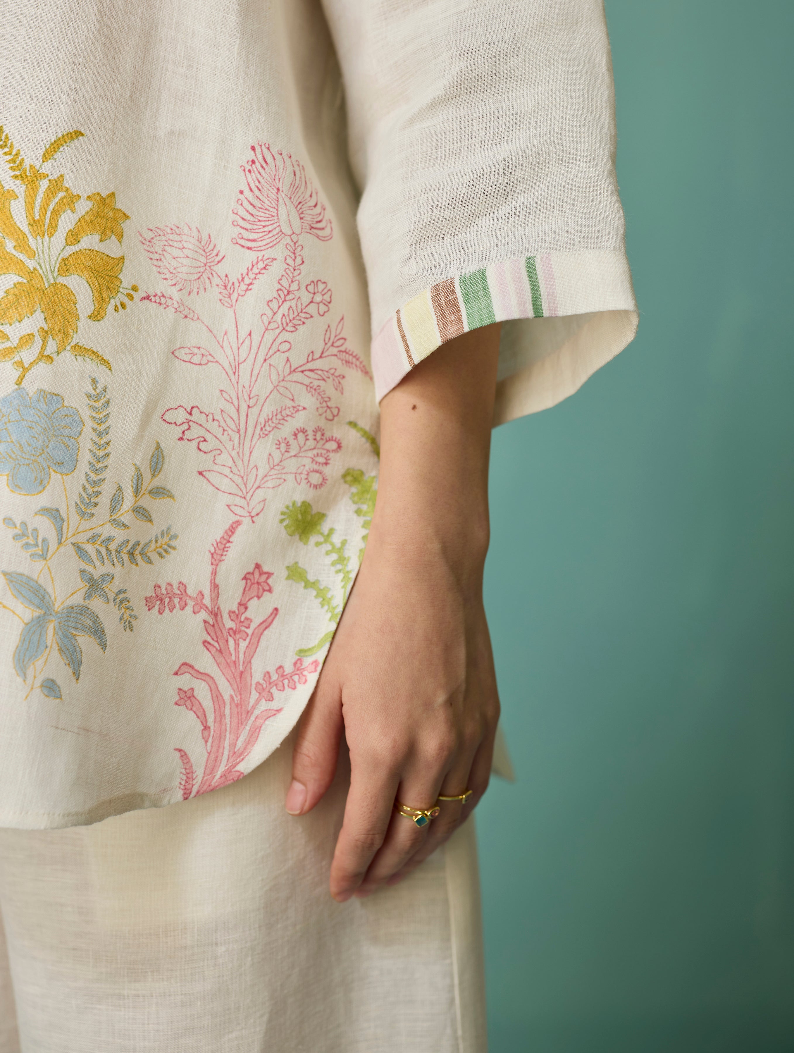 Luma Block-Printed Floral Co-ord Set - Ivory