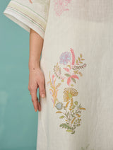 Nami Floral Block-Printed Curved Hem Kurta Set - Ivory