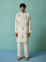 Farhan Block-Printed Floral Kurta - Ivory