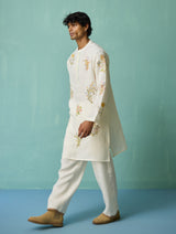 Farhan Block-Printed Floral Kurta Set - Ivory