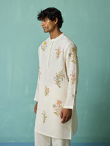 Farhan Block-Printed Floral Kurta - Ivory