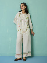 Kima Hand-Embroidered Floral Co-ord Set - Ivory