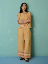 Xora Border Linen Cap-Sleeve Co-ord Set - Apricot