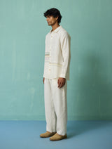 Daniel Border Stripe Linen Shirt - Ivory