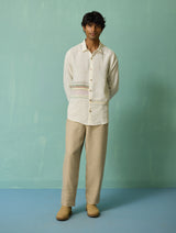Daniel Border Stripe Linen Shirt - Ivory