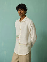 Daniel Border Stripe Linen Shirt - Ivory