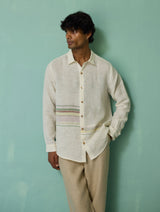 Daniel Border Stripe Linen Shirt - Ivory