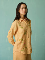 Kima Hand-Embroidered Floral Shirt - Apricot