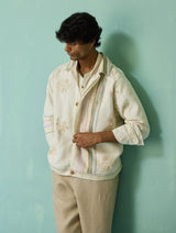 Sorren Hand-Embroidered Border Linen Jacket - Ivory