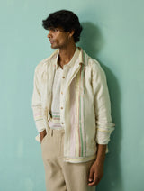 Sorren Hand-Embroidered Border Linen Jacket - Ivory