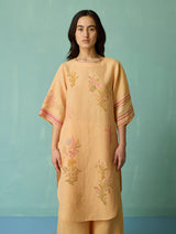 Nami Floral Block-Printed Curved Hem Kurta Set - Apricot