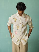Arden Block-Printed Floral Shirt - Ivory