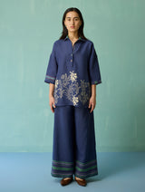 Luma Block-Printed Floral Co-ord Set - Indigo