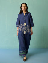 Luma Block-Printed Floral Co-ord Set - Indigo