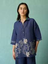 Luma Block-Printed Floral Co-ord Set - Indigo