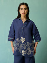 Luma Block-Printed Floral Co-ord Set - Indigo