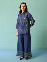 Kima Hand-Embroidered Floral Co-ord Set - Indigo