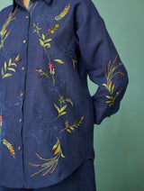 Kima Hand-Embroidered Floral Co-ord Set - Indigo