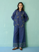 Kima Hand-Embroidered Floral Co-ord Set - Indigo
