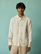Sid Hand-Embroidered Floral Shirt - Ivory