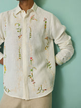 Sid Hand-Embroidered Floral Shirt - Ivory