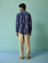 Arden Block-Printed Floral Shirt - Indigo