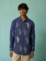 Arden Block-Printed Floral Shirt - Indigo