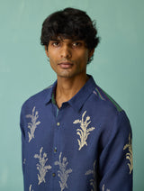 Arden Block-Printed Floral Shirt - Indigo